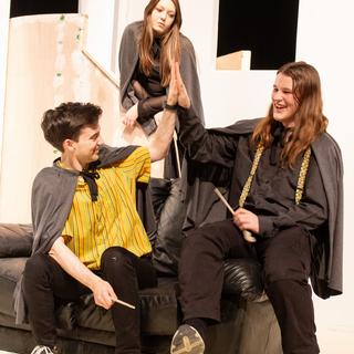 The puff characters Wayne Hopkins, Oliver Rivers and Megan Jones gather together.