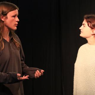 Andrew and Delaney rehearse a scene