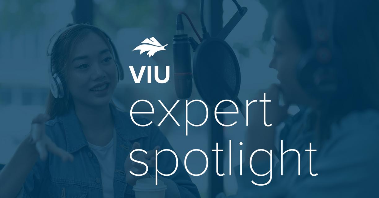 One woman interviews another woman with "VIU expert spotlight" overlaid over top